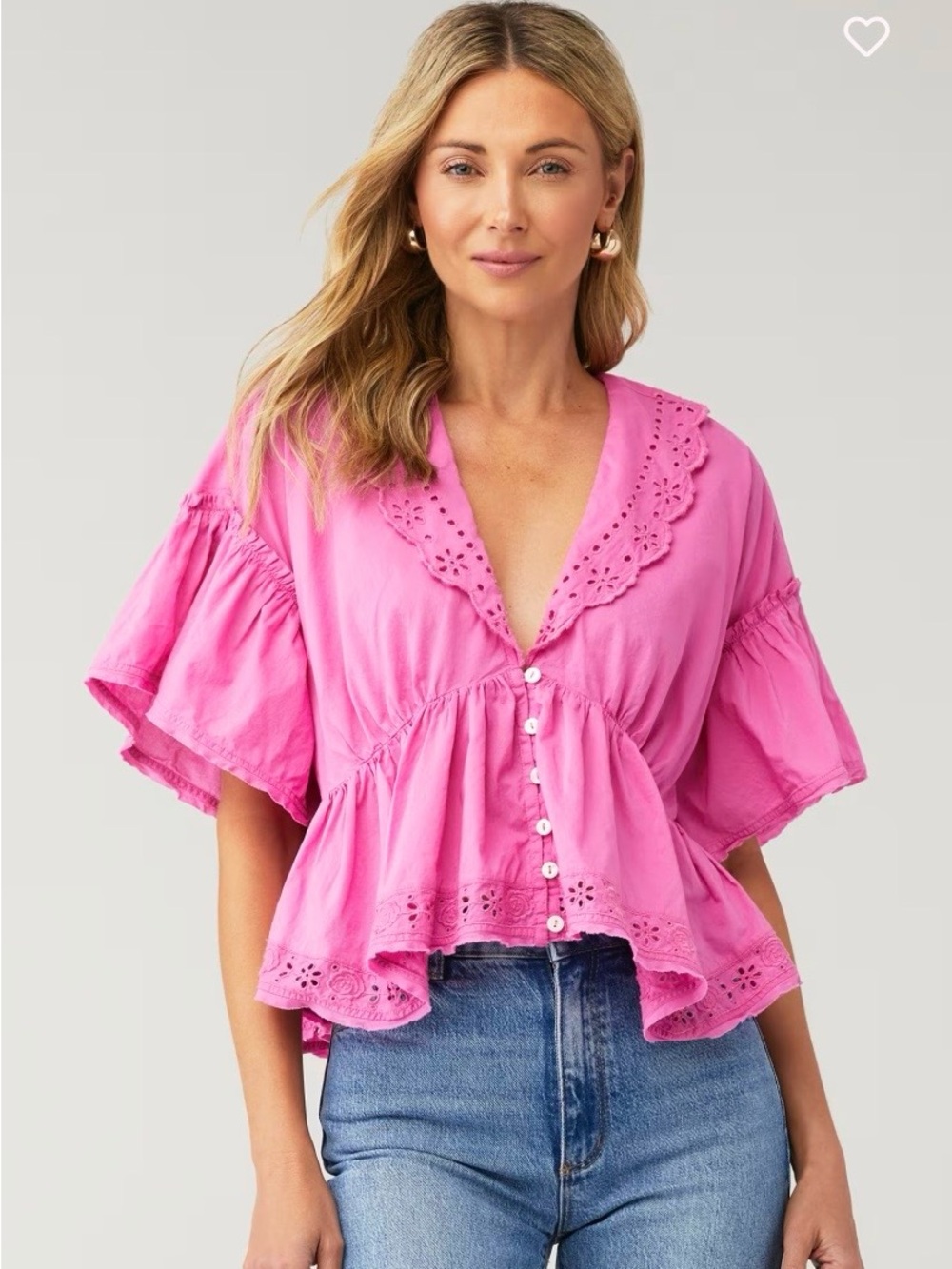 Free People Pink Eyelet Peplum Button-Front Top - Women